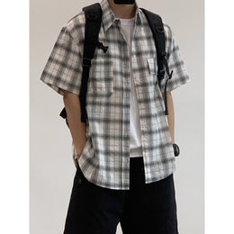 Men Tartan Checked Spread Collar Casual Shirt