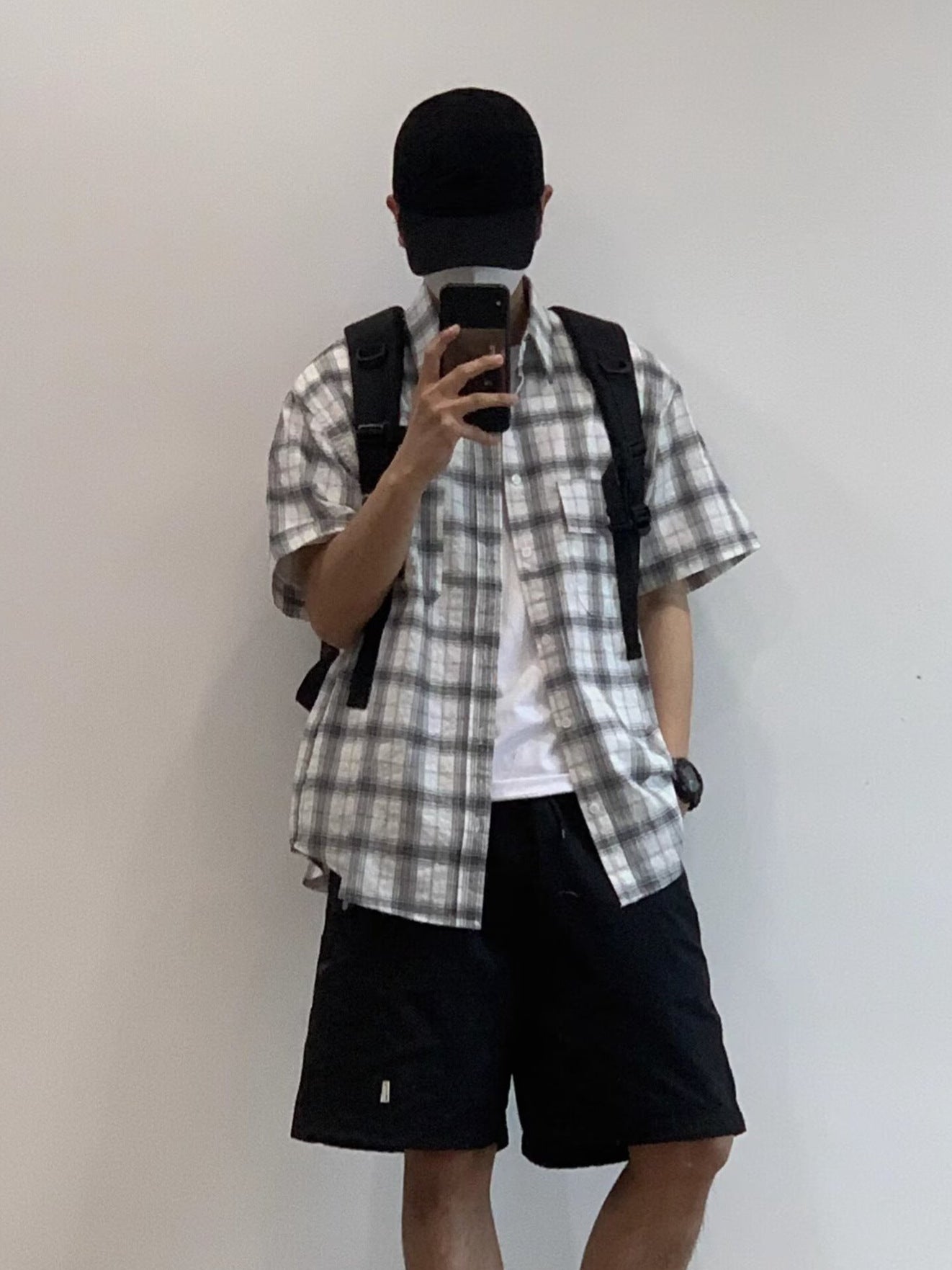 Men Tartan Checked Spread Collar Casual Shirt