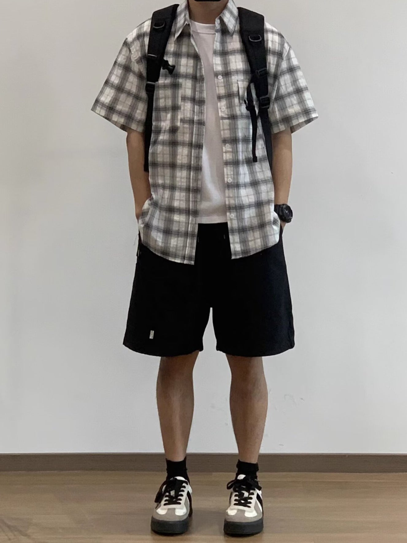Men Tartan Checked Spread Collar Casual Shirt