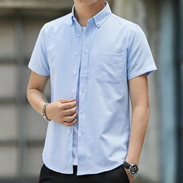 Men Solid Button-Down Collar Cotton Casual Shirt