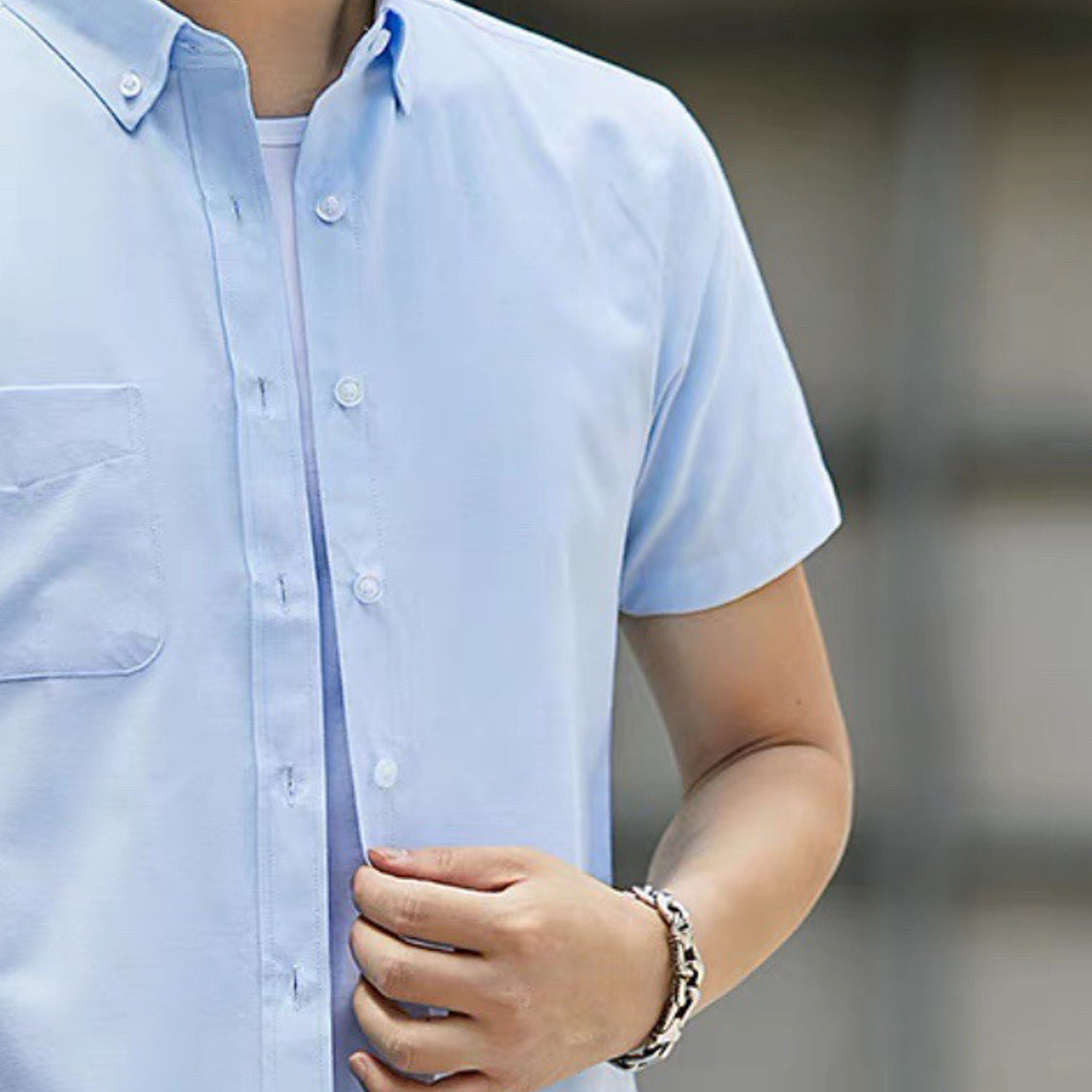 Men Solid Button-Down Collar Cotton Casual Shirt