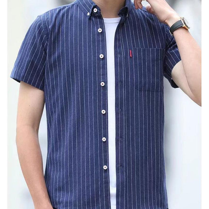 Men Vertical Striped Button-Down Collar Cotton Casual Shirt