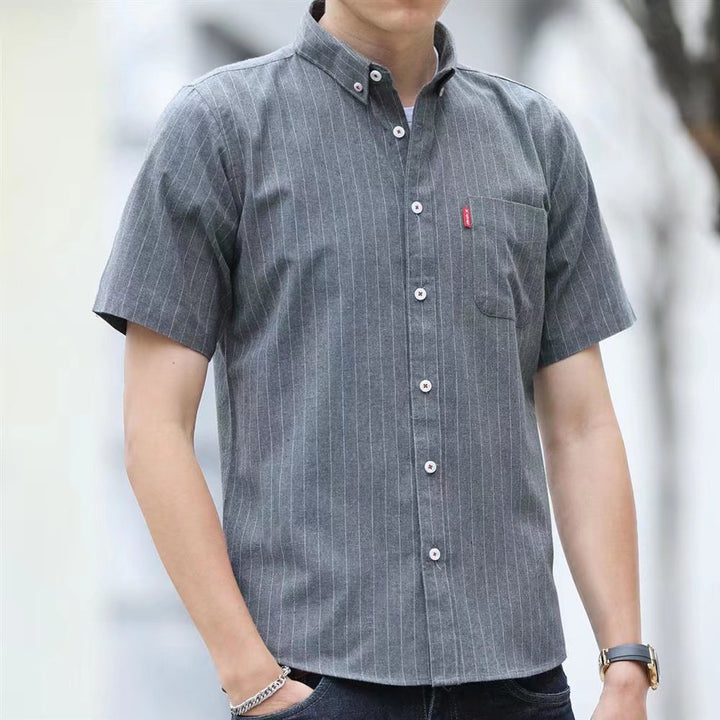 Men Vertical Striped Button-Down Collar Cotton Casual Shirt
