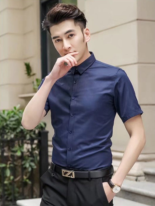 Cutaway Collar Short Sleeves Formal Shirt