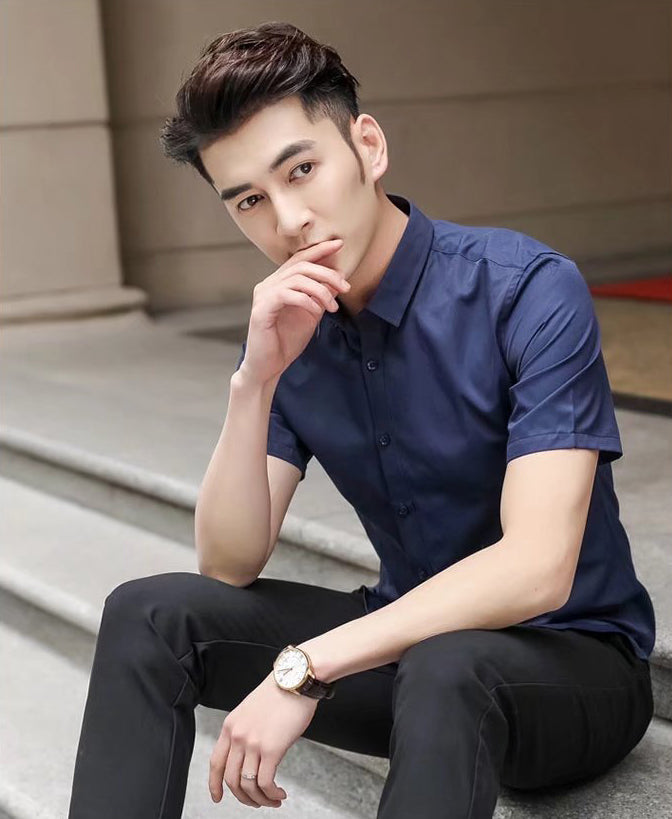 Cutaway Collar Short Sleeves Formal Shirt