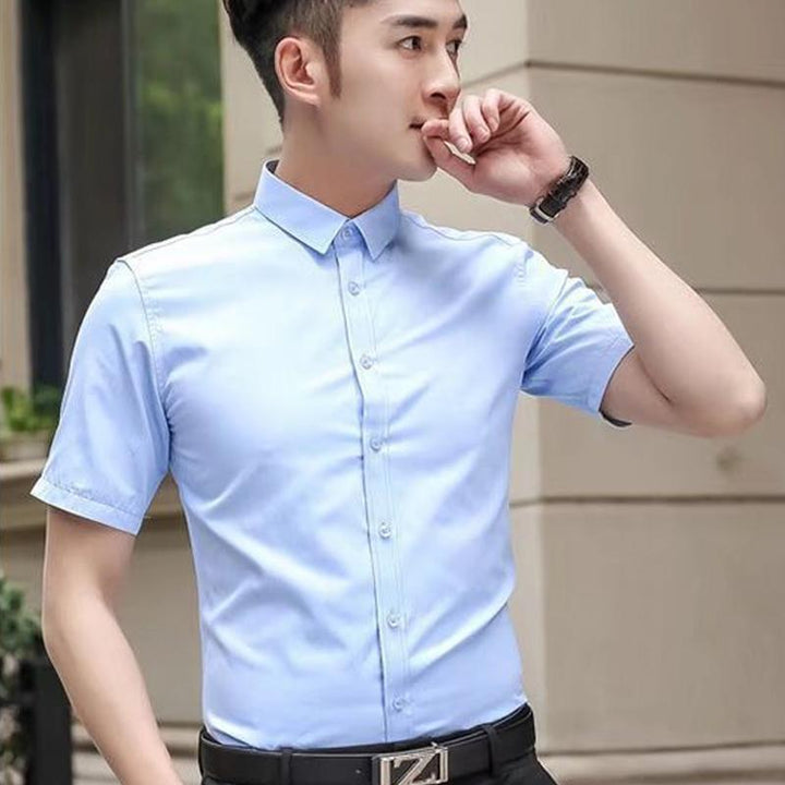 Cutaway Collar Short Sleeves Formal Shirt