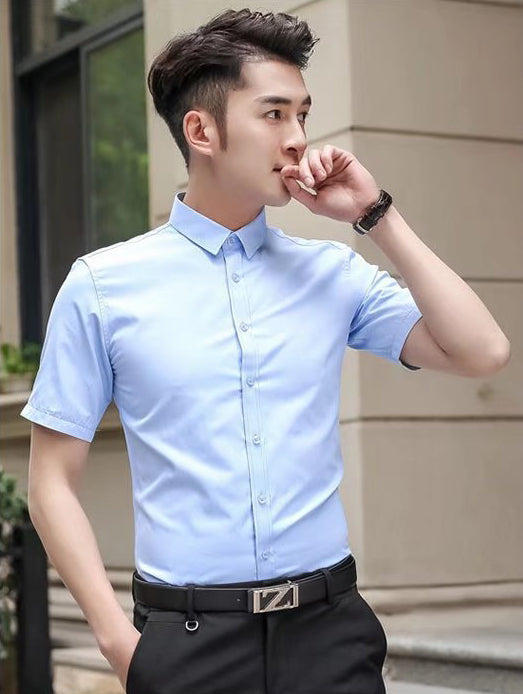 Cutaway Collar Short Sleeves Formal Shirt