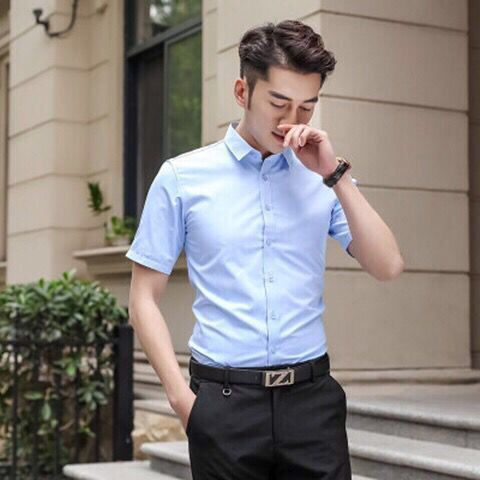 Cutaway Collar Short Sleeves Formal Shirt