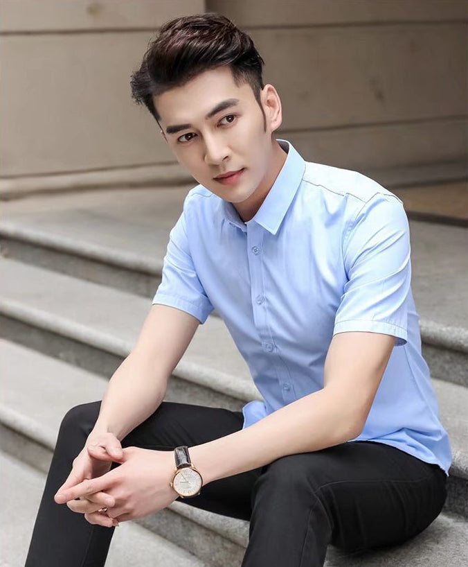 Cutaway Collar Short Sleeves Formal Shirt