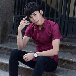 Cutaway Collar Short Sleeves Formal Shirt