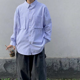 Men Boxy Fit Vertical Striped Spread Collar Casual Shirt