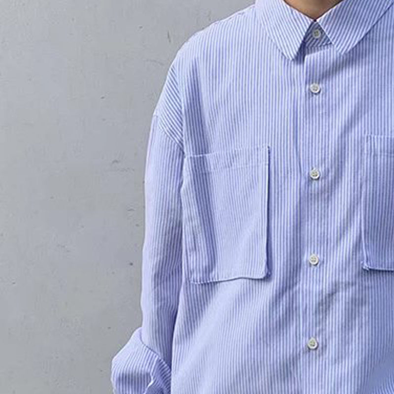 Men Boxy Fit Vertical Striped Spread Collar Casual Shirt