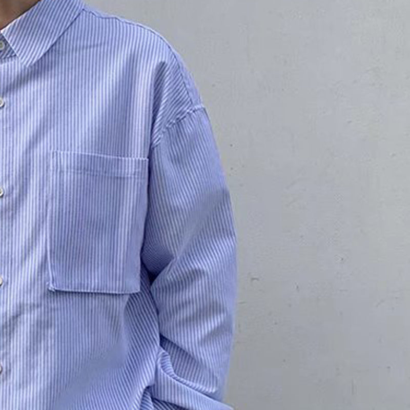 Men Boxy Fit Vertical Striped Spread Collar Casual Shirt
