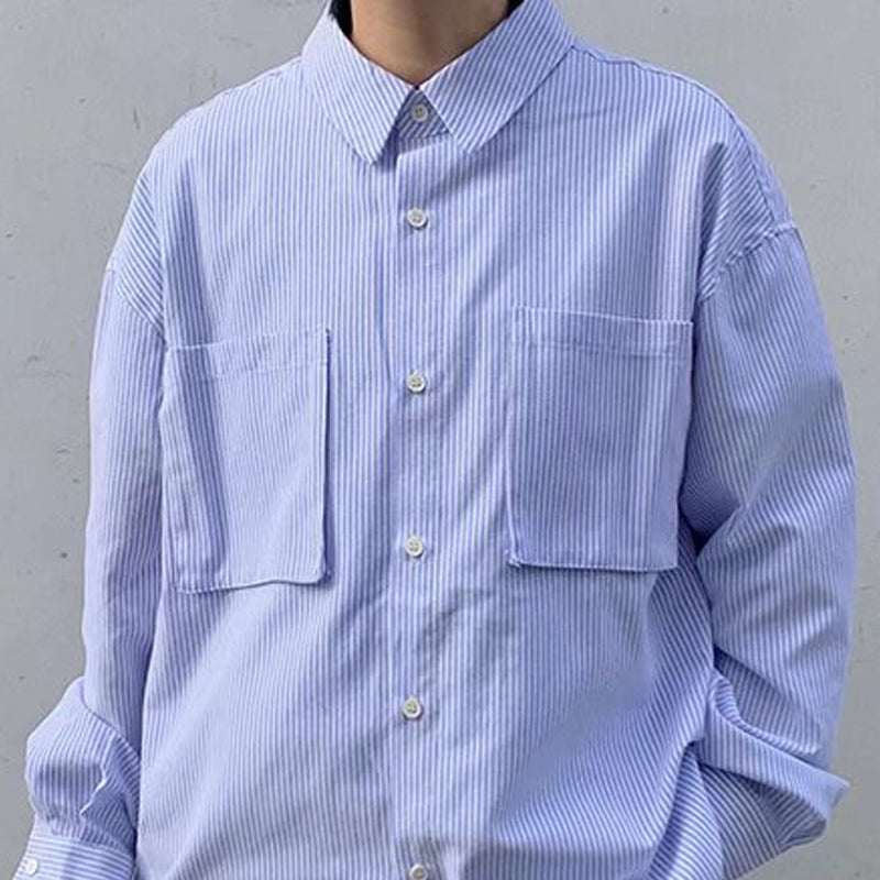 Men Boxy Fit Vertical Striped Spread Collar Casual Shirt