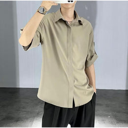 Men Oversized Fit Solid Spread Collar Cotton Casual Shirt