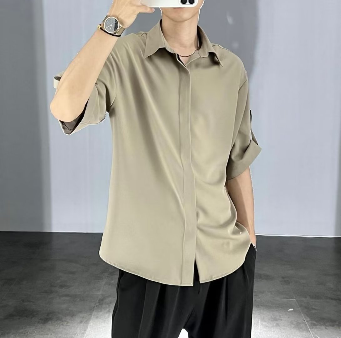 Men Oversized Fit Solid Spread Collar Cotton Casual Shirt