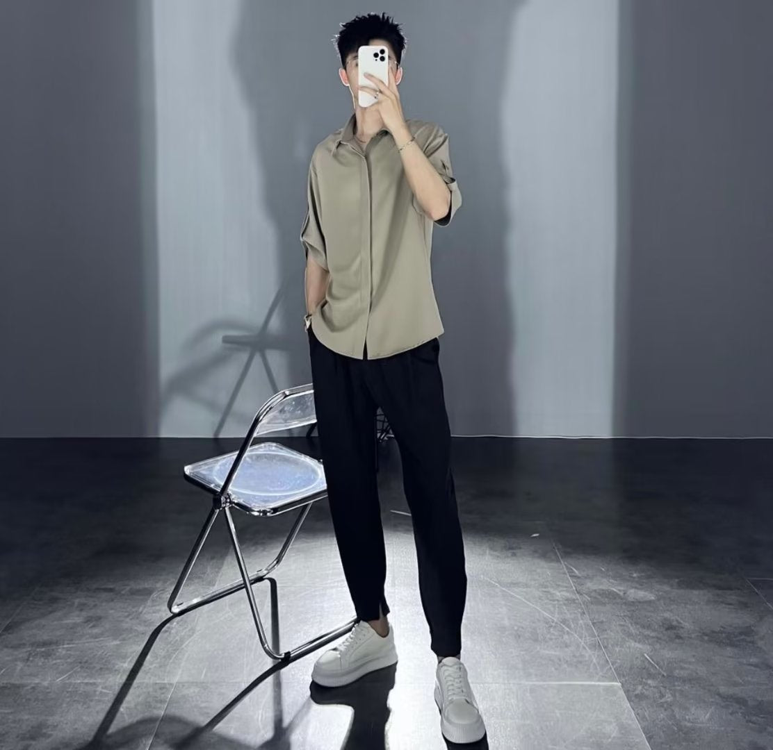 Men Oversized Fit Solid Spread Collar Cotton Casual Shirt