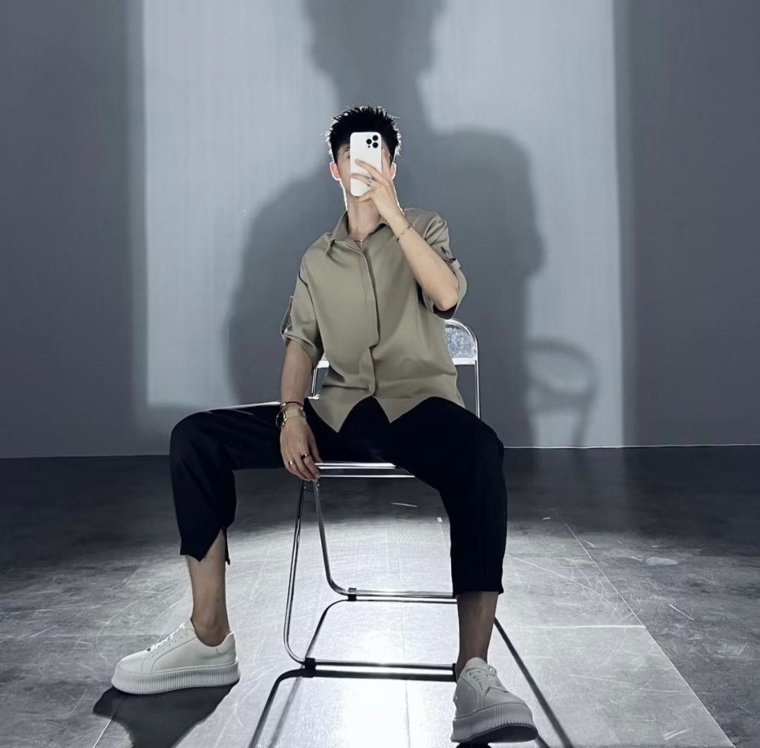 Men Oversized Fit Solid Spread Collar Cotton Casual Shirt