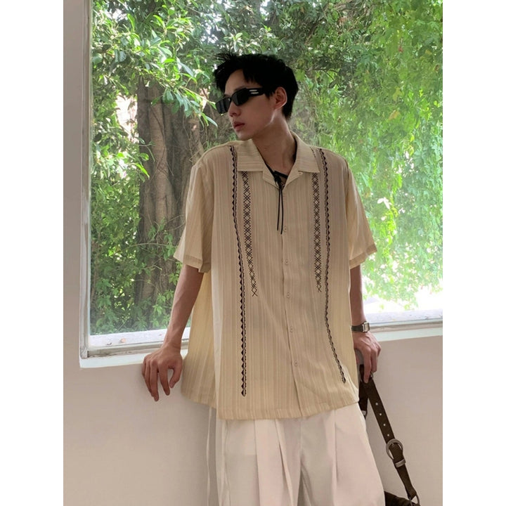 Textured Spread Collar Half Sleeves Shirt