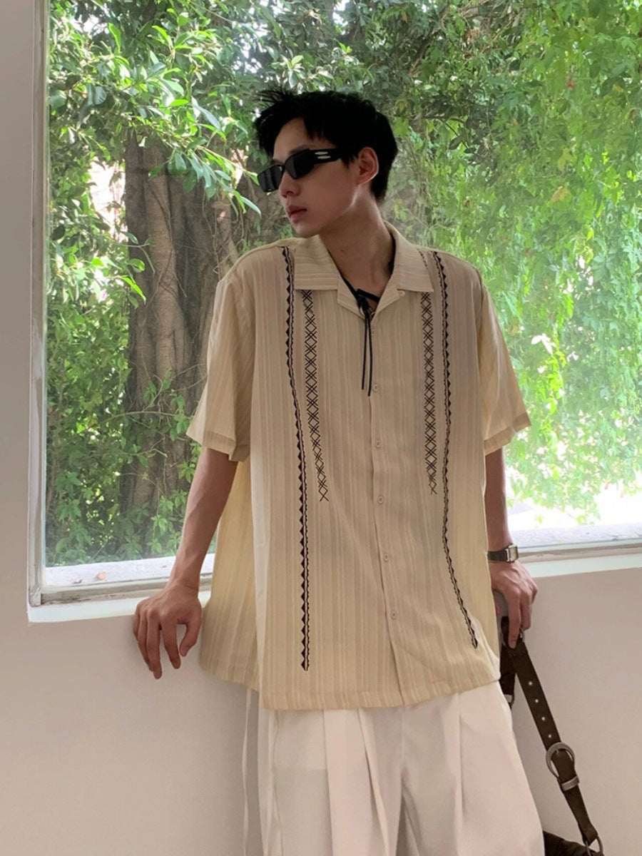 Textured Spread Collar Half Sleeves Shirt