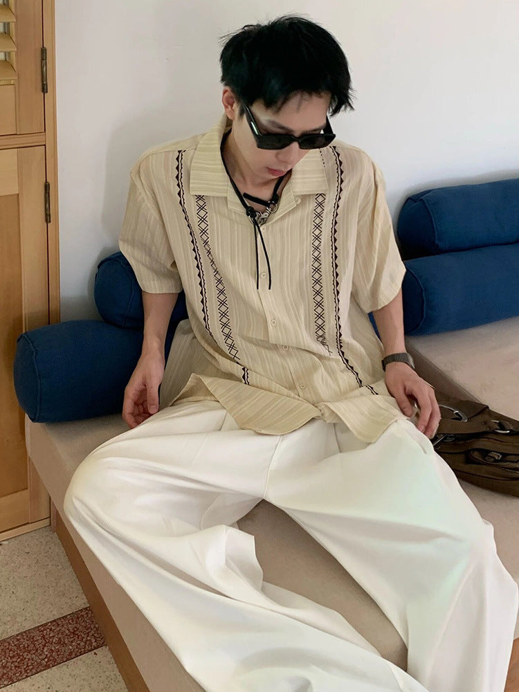 Textured Spread Collar Half Sleeves Shirt