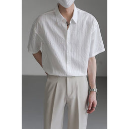 Textured Cutaway Collar Short Sleeves Shirt