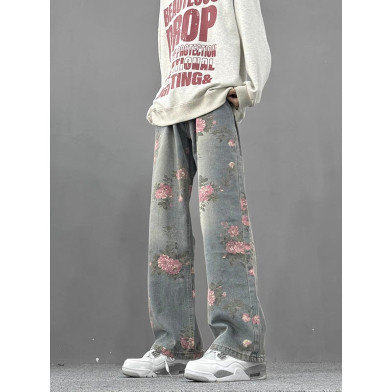 Men Printed Relaxed Fit Mid-Rise Light Fade Jeans