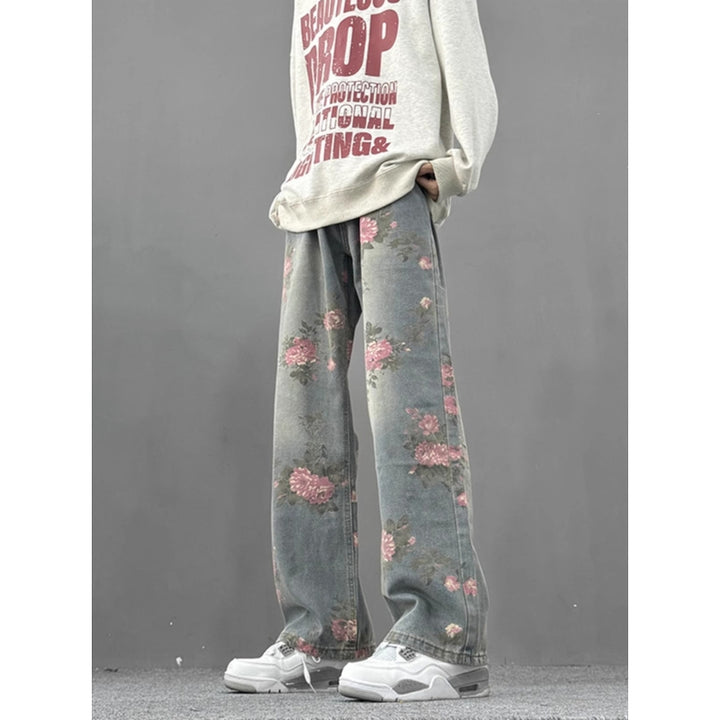 Men Printed Relaxed Fit Mid-Rise Light Fade Jeans