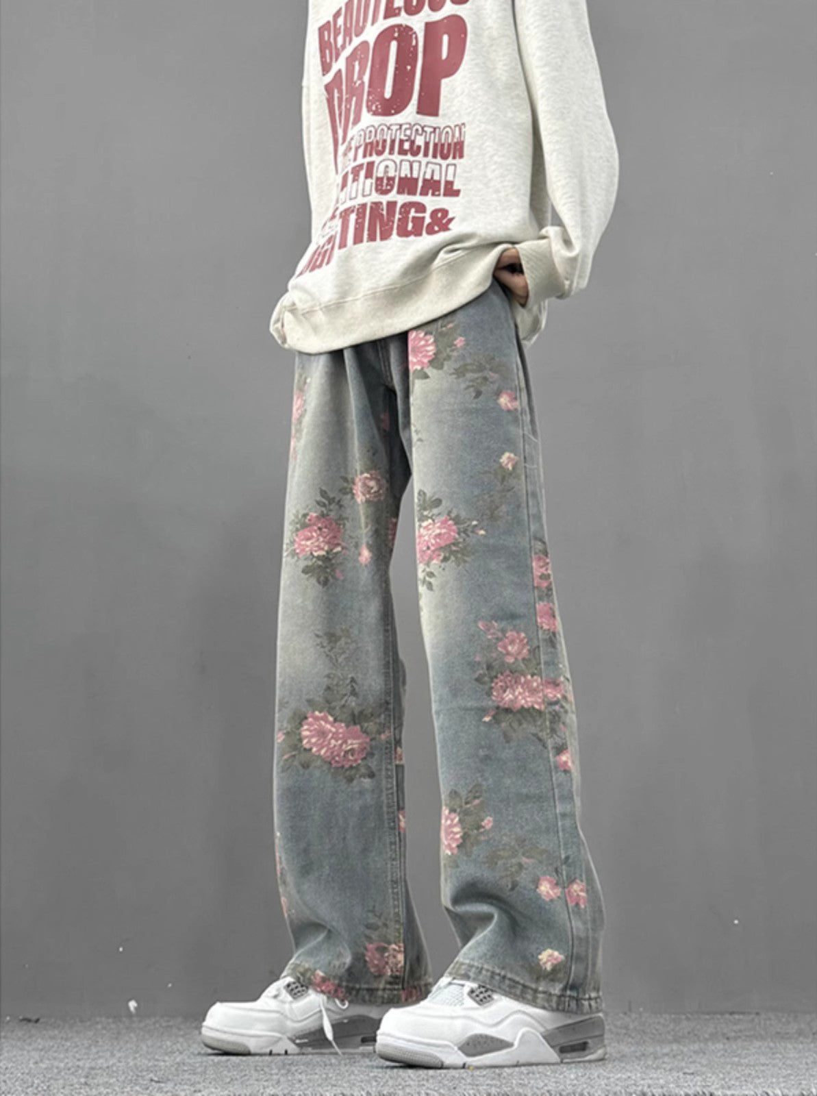 Men Printed Relaxed Fit Mid-Rise Light Fade Jeans
