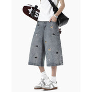 Men Animal Printed Baggy Mid-Rise Denim Shorts