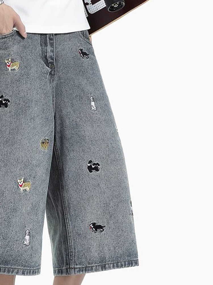 Men Animal Printed Baggy Mid-Rise Denim Shorts