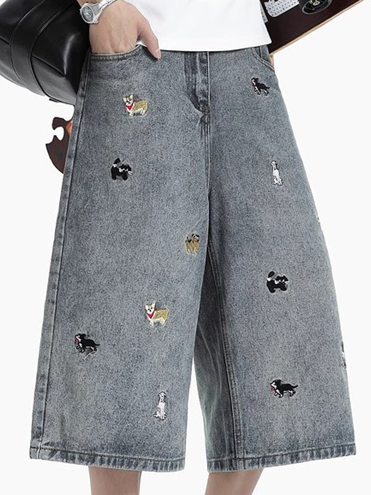 Men Animal Printed Baggy Mid-Rise Denim Shorts