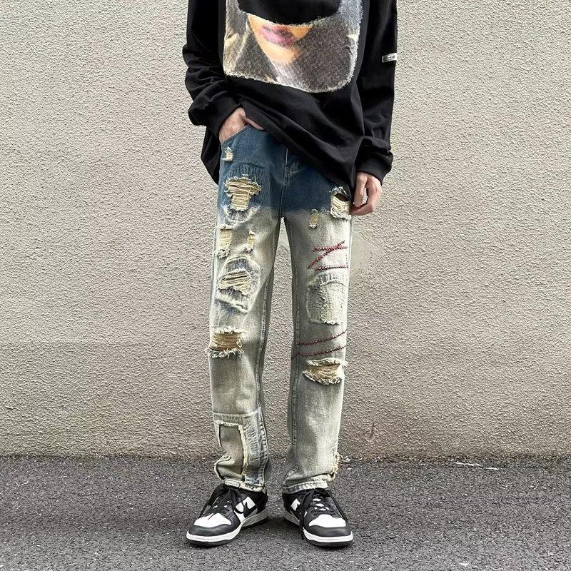 Men Highly Distressed Light Fade Jeans