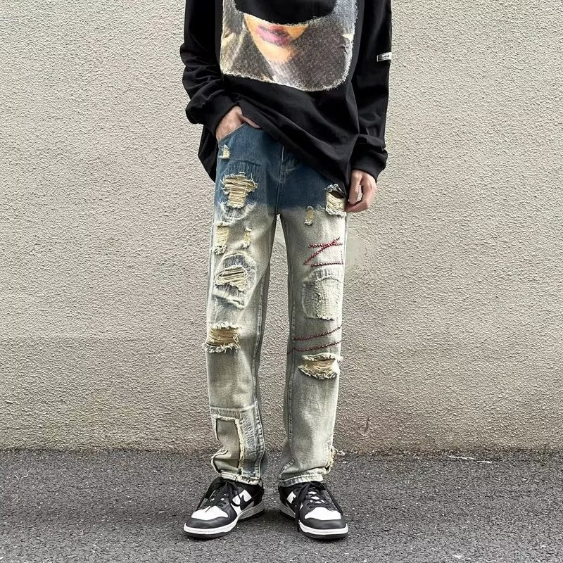 Men Highly Distressed Light Fade Jeans