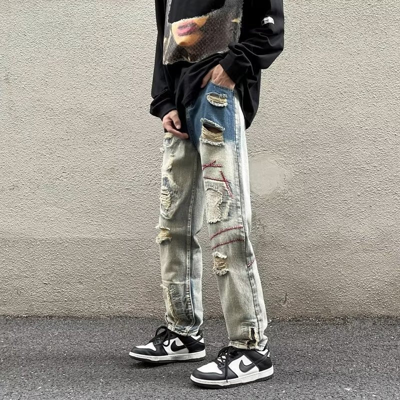 Men Highly Distressed Light Fade Jeans