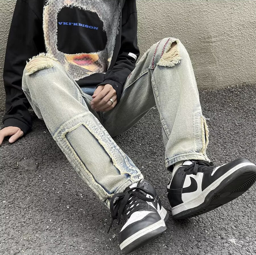 Men Highly Distressed Light Fade Jeans