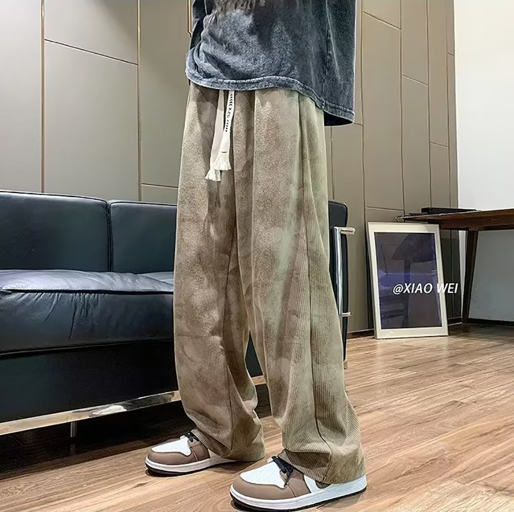 Men Loose Fit Easy Wash Pleated Chinos Trousers