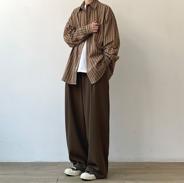 Men Loose Fit Pleated Parallel Trousers