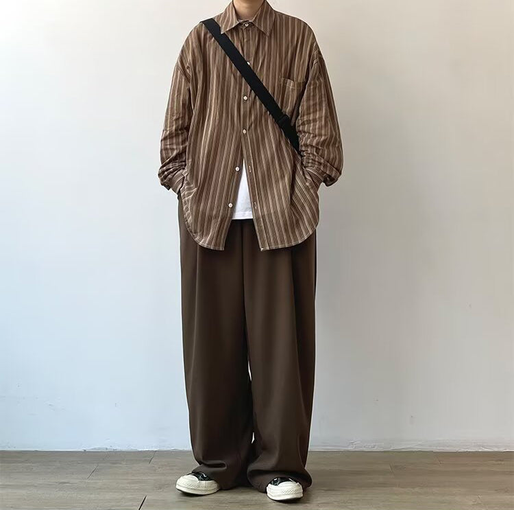 Men Loose Fit Pleated Parallel Trousers