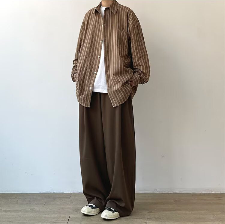 Men Loose Fit Pleated Parallel Trousers