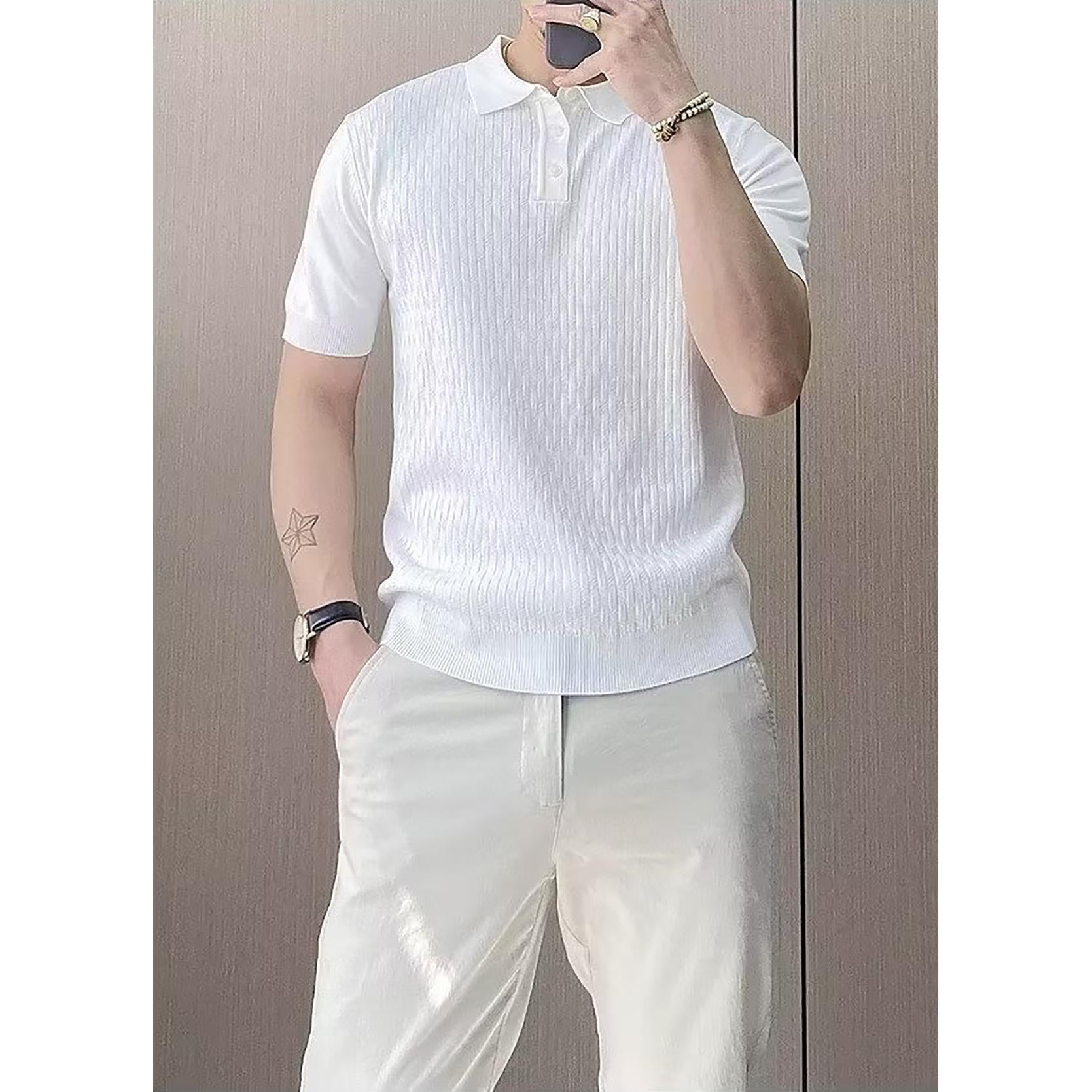 Men Self Design Polo Collar T-shirt