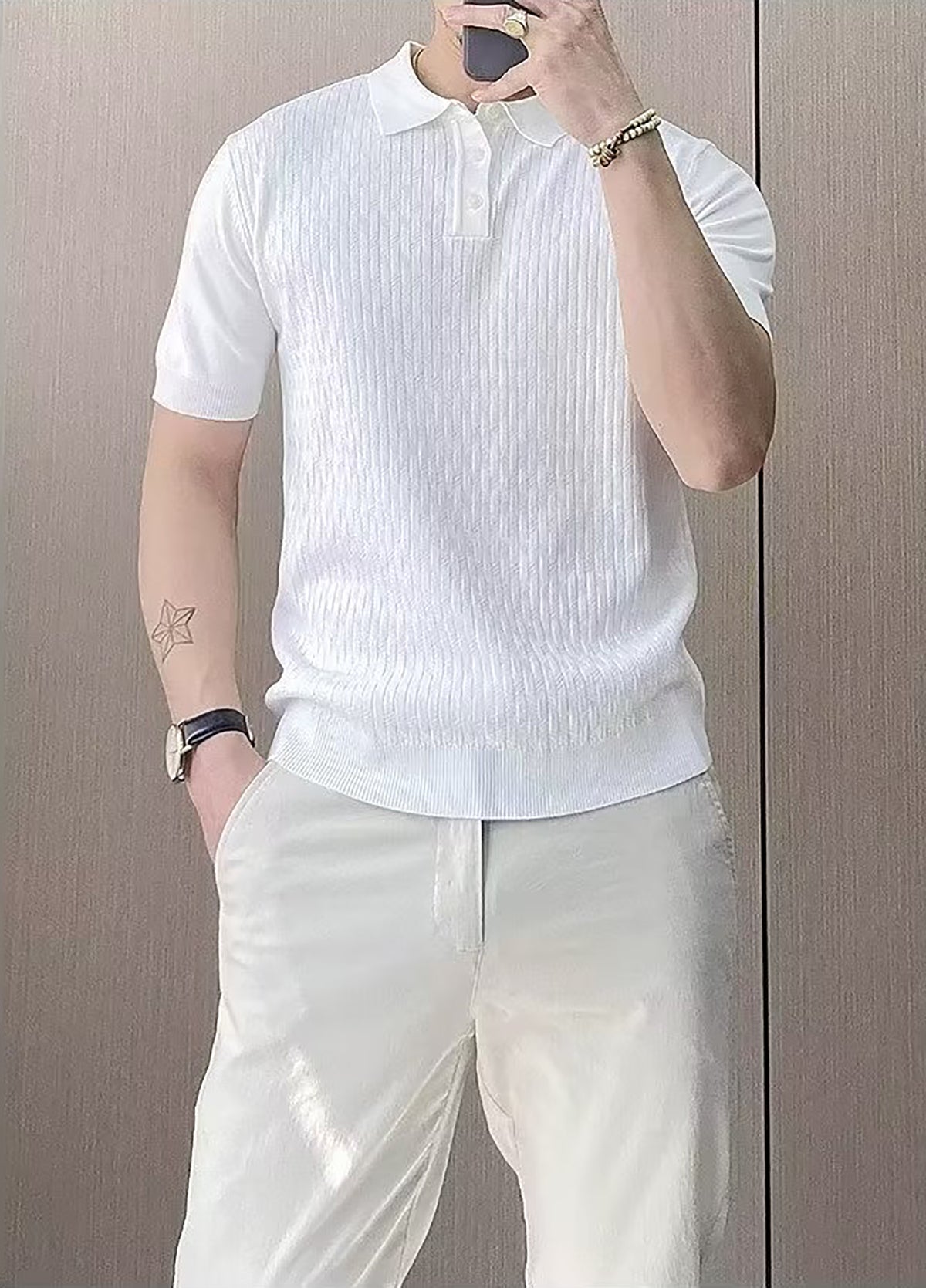 Men Self Design Polo Collar T-shirt