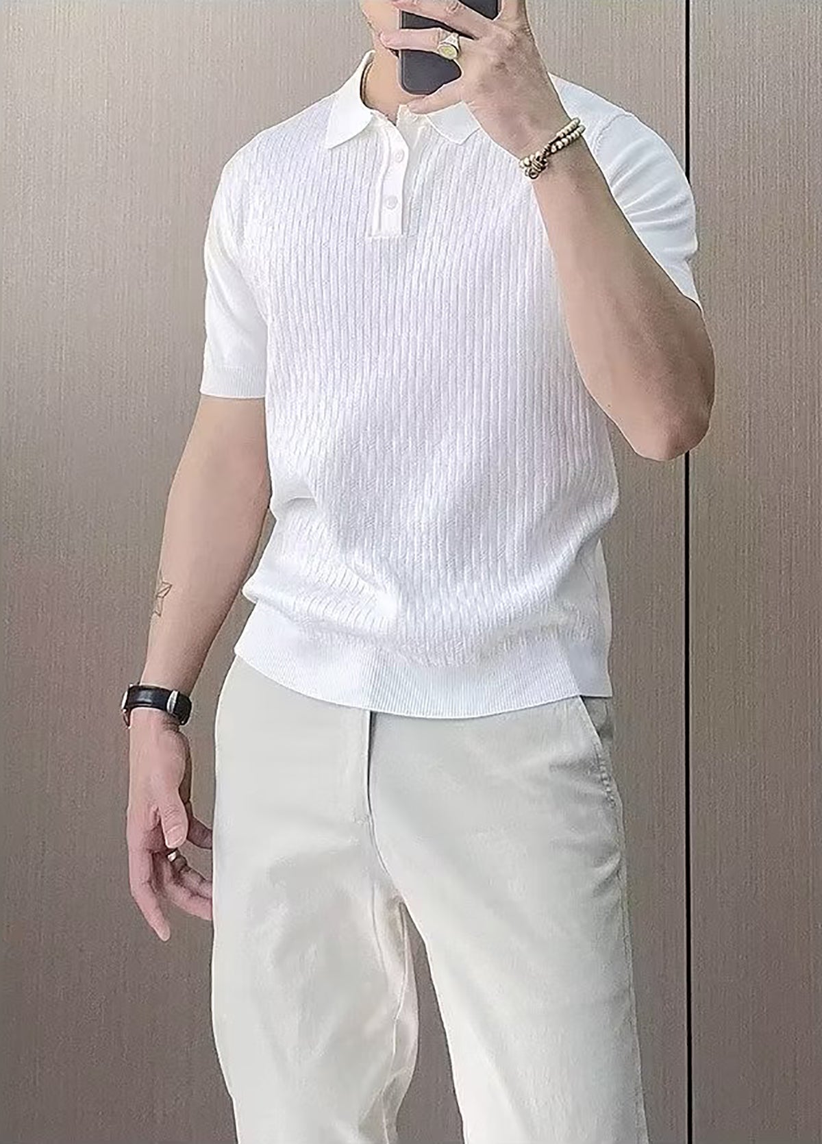 Men Self Design Polo Collar T-shirt