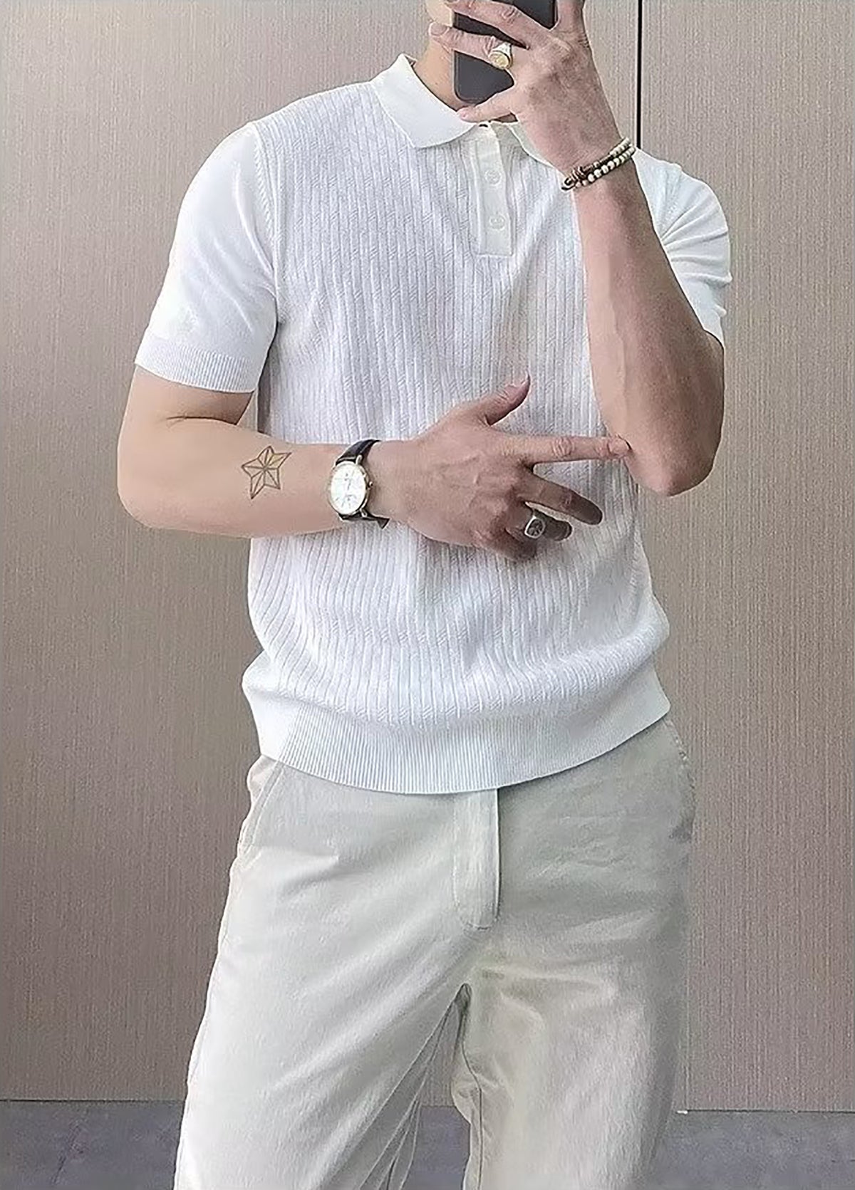 Men Self Design Polo Collar T-shirt