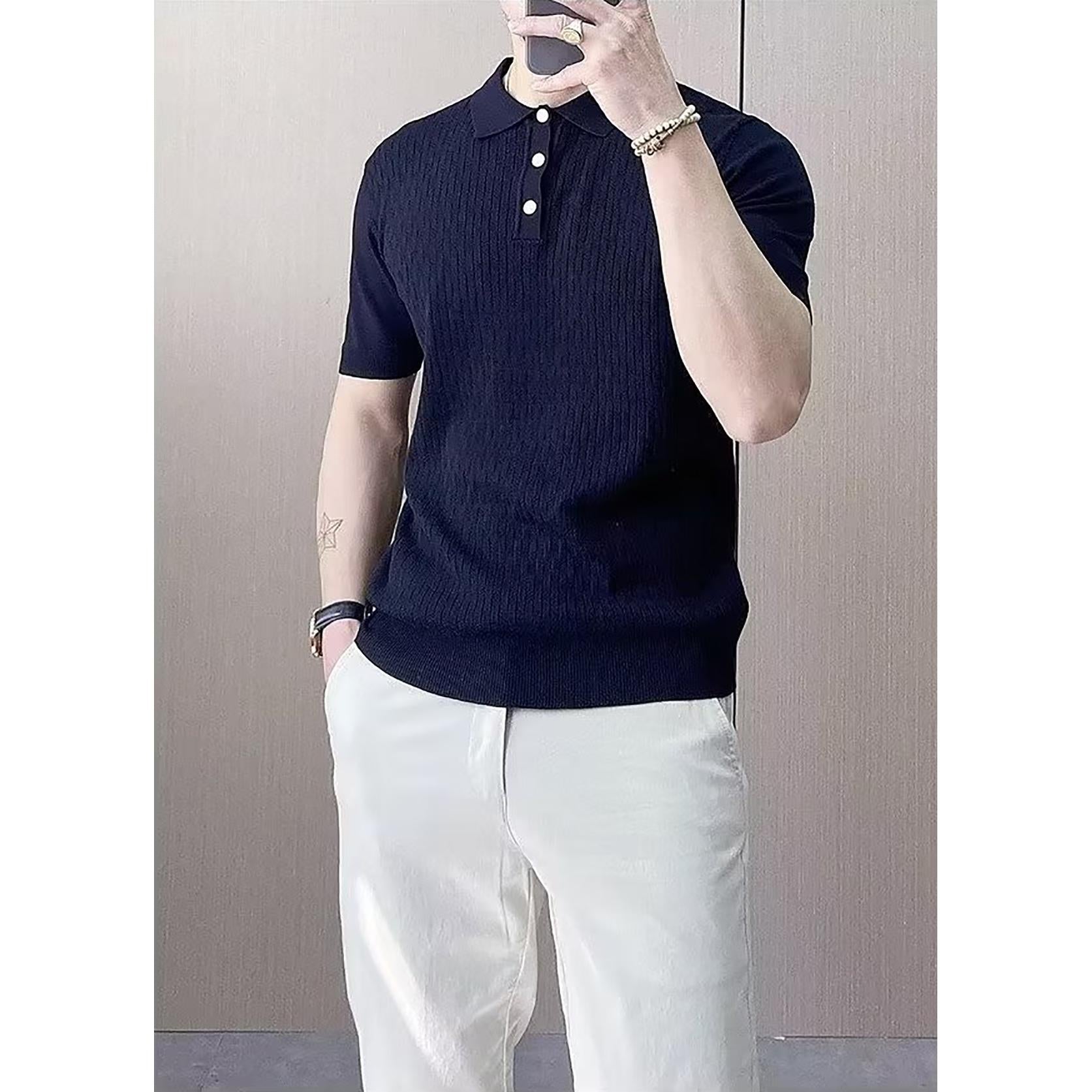 Men Self Design Polo Collar T-shirt