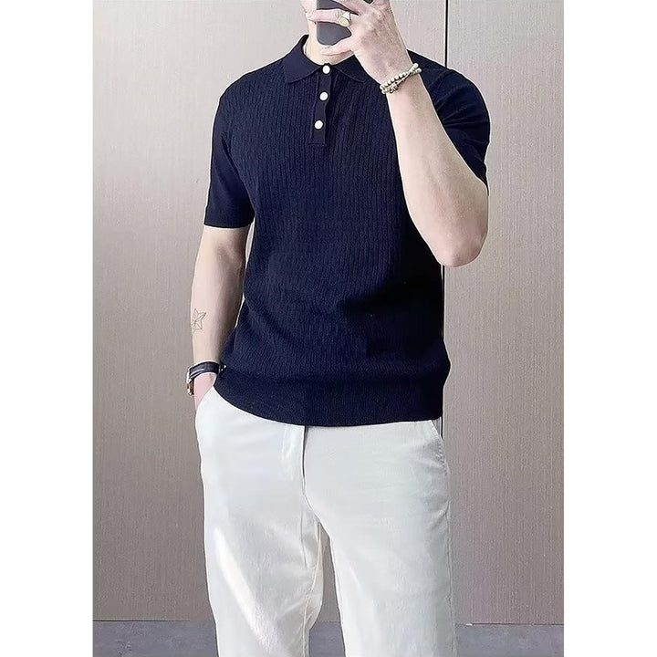 Men Self Design Polo Collar T-shirt