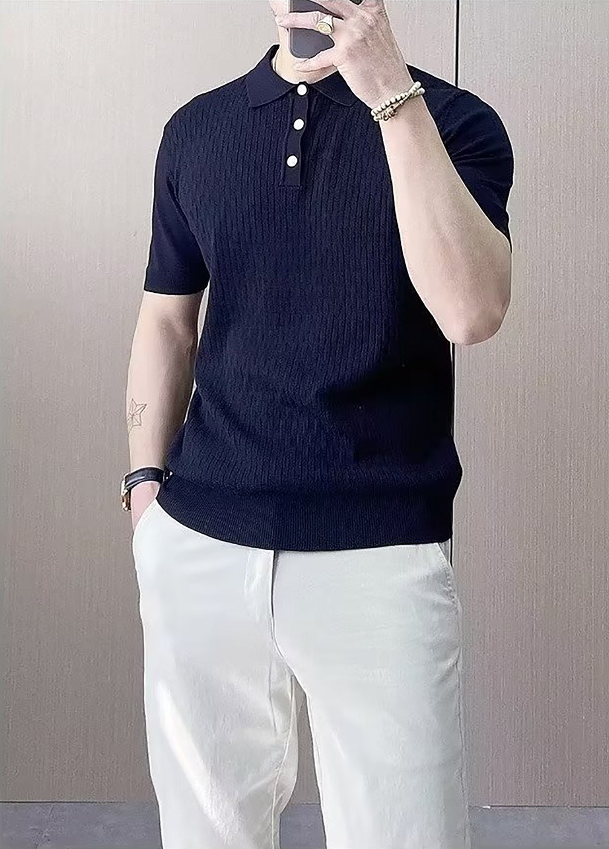 Men Self Design Polo Collar T-shirt