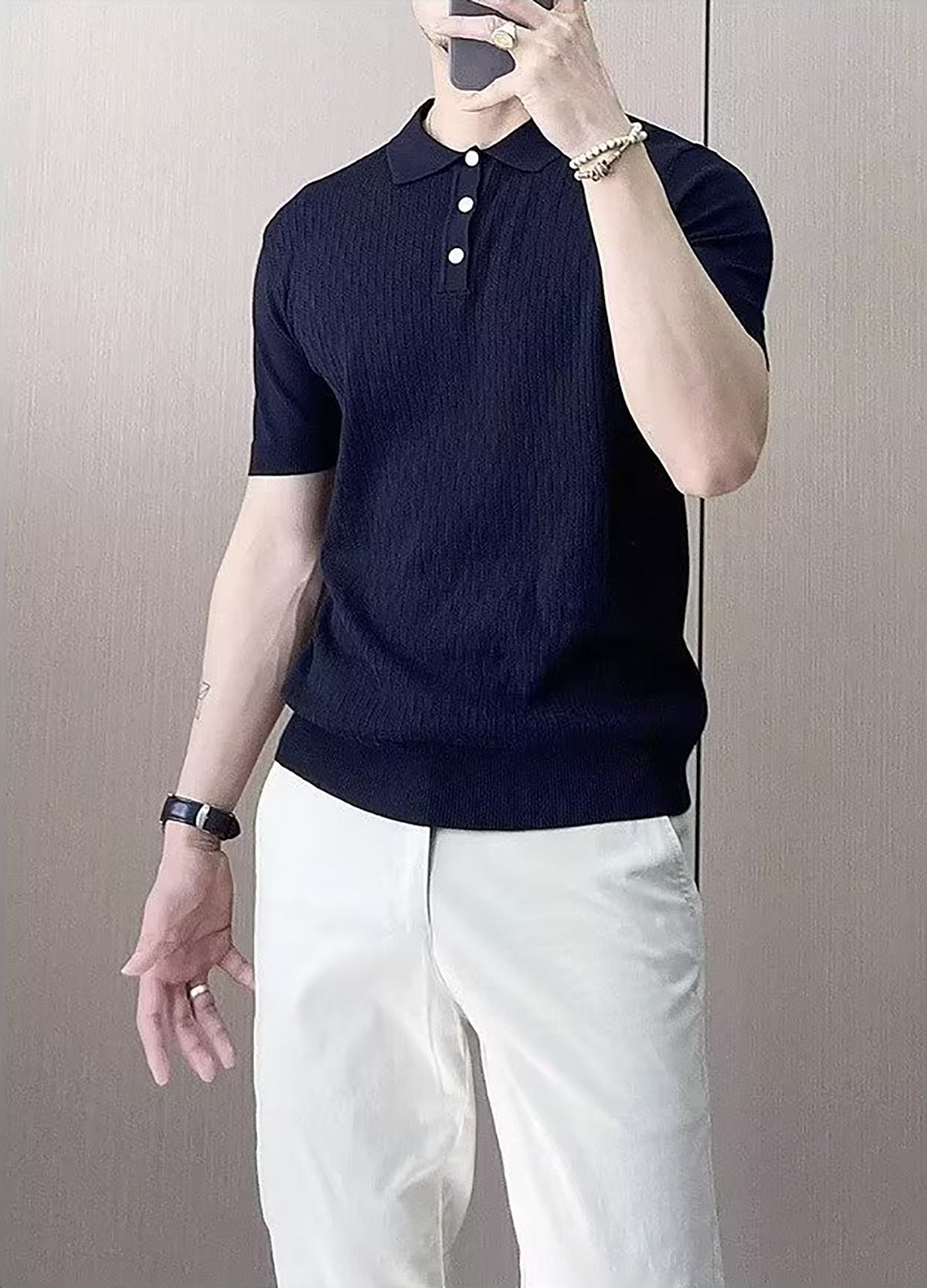 Men Self Design Polo Collar T-shirt