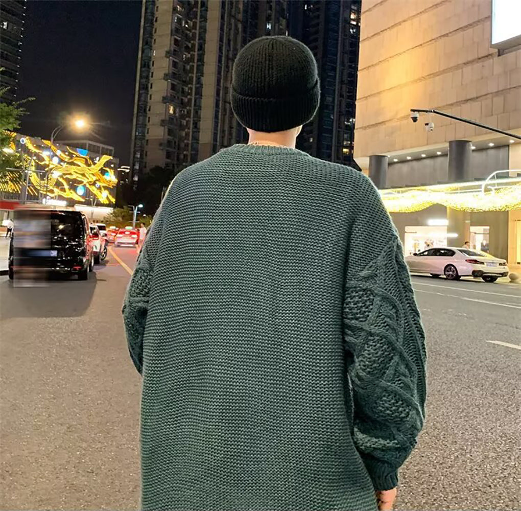 Men Cable Knit Longline Pullover