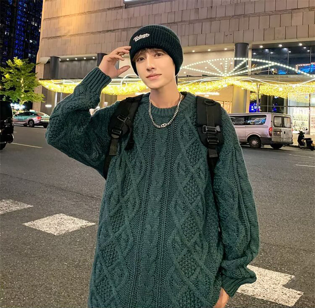 Men Cable Knit Longline Pullover